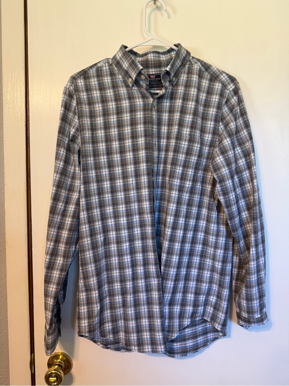 Vineyard Vines Men's Blue Gray Plaid Button-Down Shirt